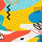 90s Memphis pop pattern wall mural with squiggles and dots