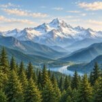 Realistic snowy mountains and lake landscape mural