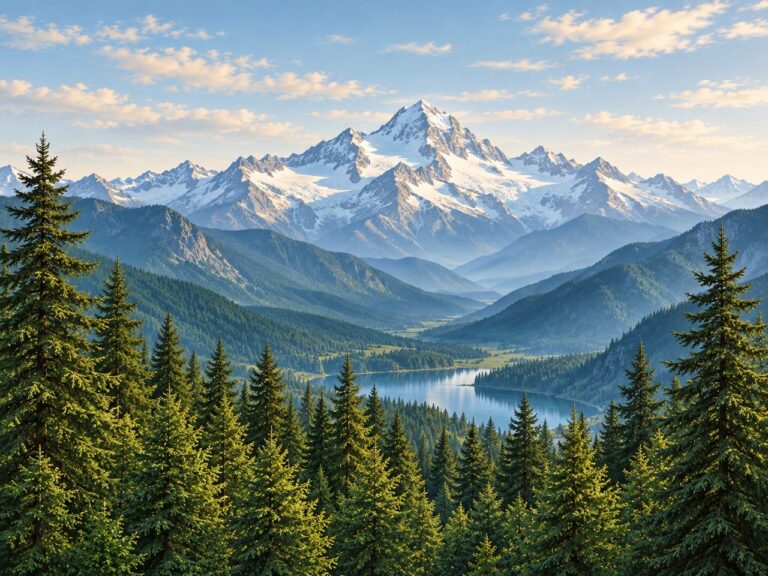 Realistic snowy mountains and lake landscape mural
