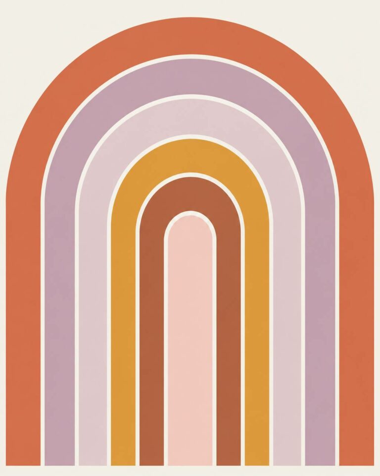 Boho rainbow arch wall mural in terracotta and blush