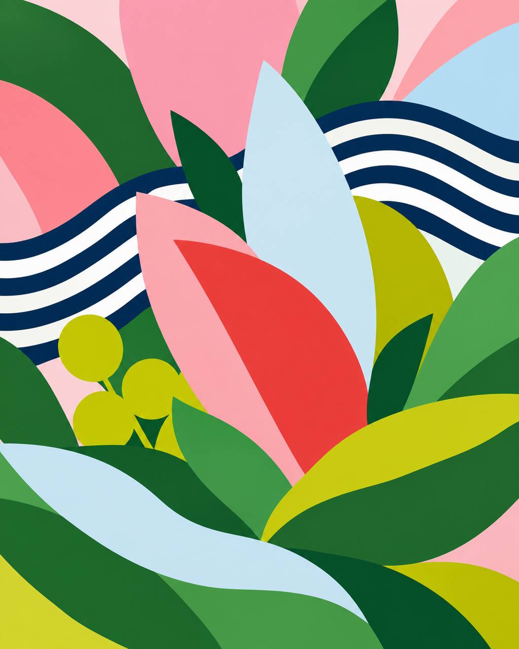 Bold Botanical Cut-Out Shapes wall mural Bold botanical cut-out shapes mural in pink, green and navy