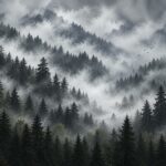 Foggy pine forest monochrome wall mural