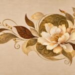 Golden magnolia ornamental floral wall mural