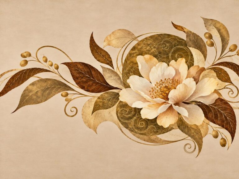 Golden magnolia ornamental floral wall mural