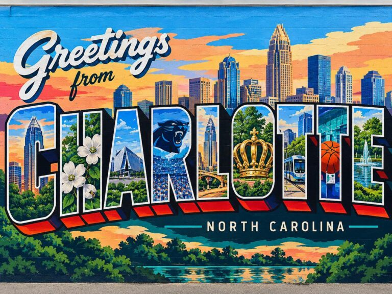 Greetings from Charlotte North Carolina postcard wall mural