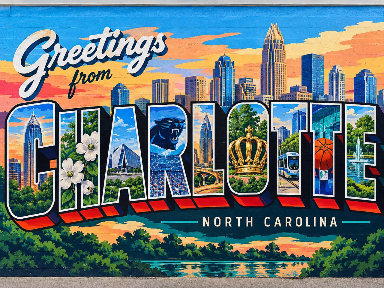Greetings From Charlotte Postcard wall mural Greetings from Charlotte North Carolina postcard wall mural