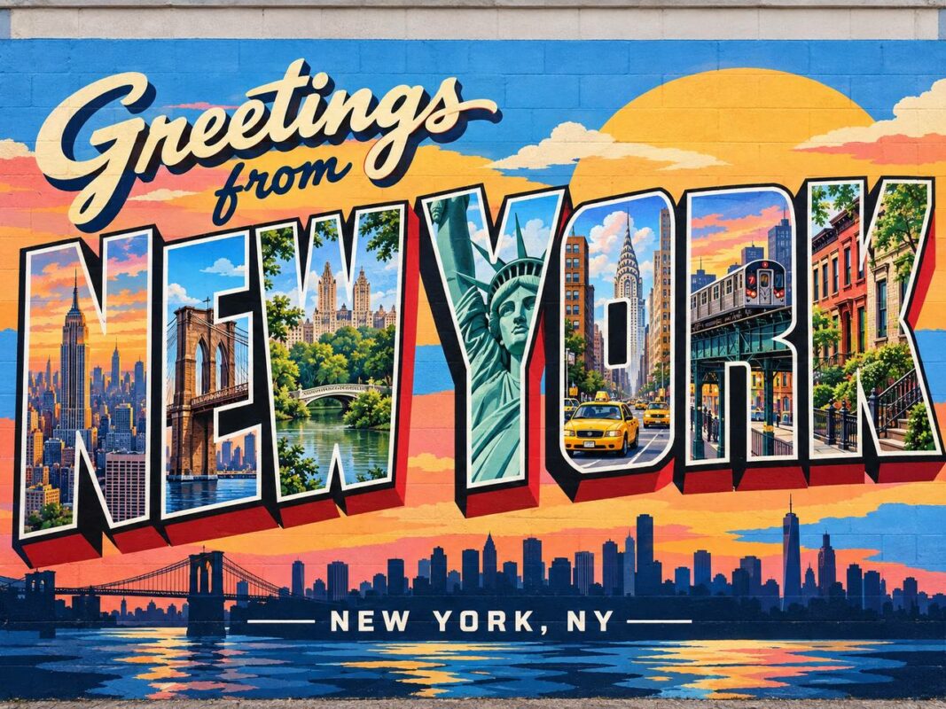 Greetings from New York vintage postcard wall mural