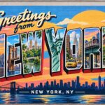 Greetings from New York vintage postcard wall mural