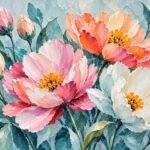 Impasto peonies and tulips floral wall mural