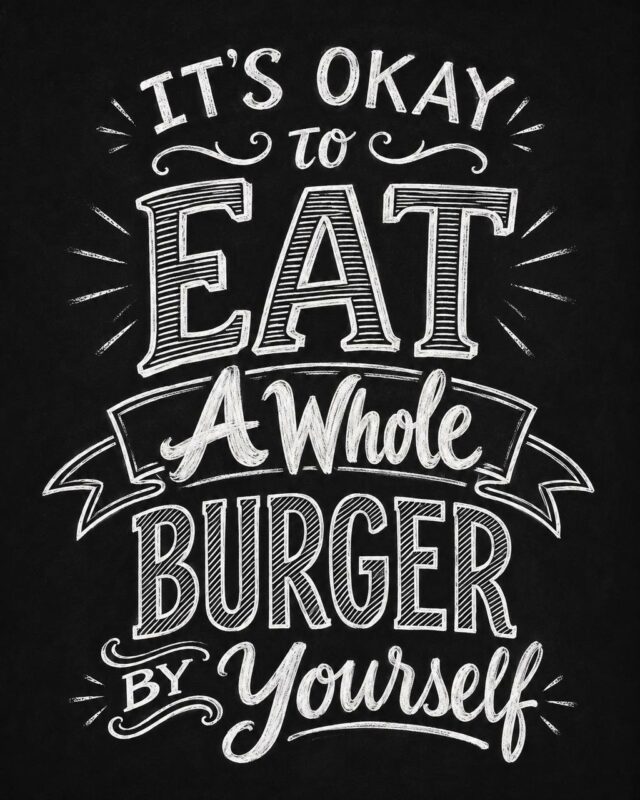 Chalkboard hand lettering mural with burger quote for restaurant