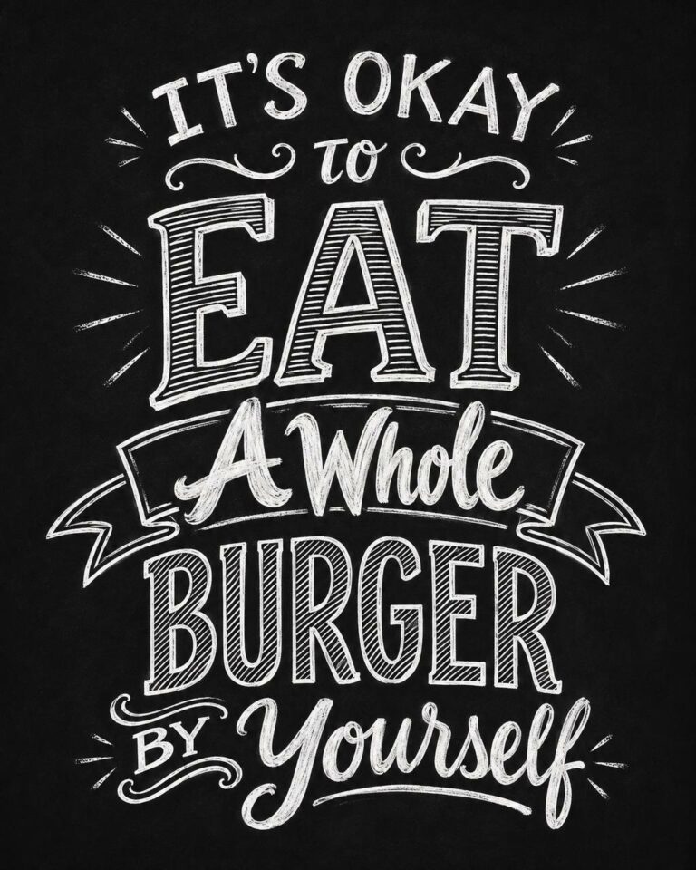 Chalkboard hand lettering mural with burger quote for restaurant