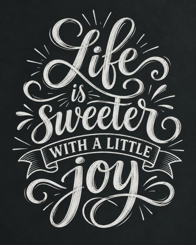 Chalkboard script lettering mural Life is sweeter with a little joy