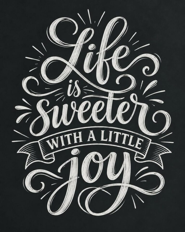 Chalkboard script lettering mural Life is sweeter with a little joy