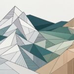 Low poly geometric mountains wall mural in teal and sand