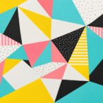 Memphis style geometric triangles wall mural with dots and stripes