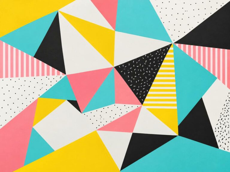 Memphis style geometric triangles wall mural with dots and stripes