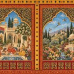 Mughal miniature style palace garden mural panels