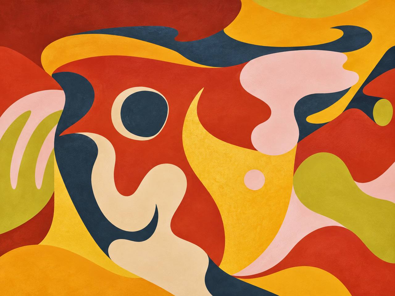 Retro Organic Shapes Abstract wall mural Retro 70s organic shapes abstract wall mural in red, mustard, pink and navy
