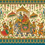 Indian folk art mural with royal elephant procession