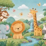 Cute safari baby animals nursery wall mural