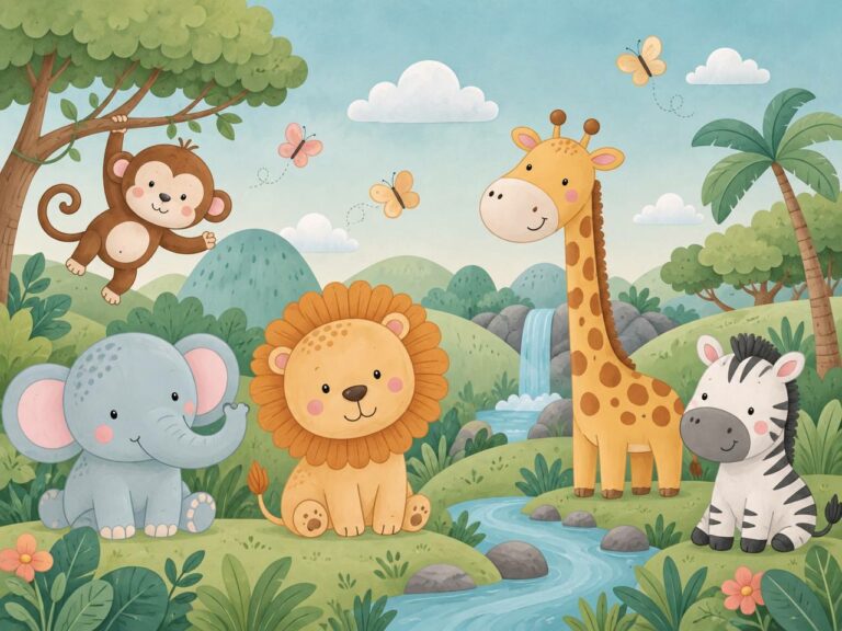 Cute safari baby animals nursery wall mural