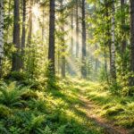 Sunlit forest path realistic wall mural