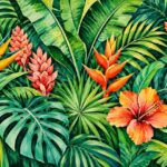 Tropical heliconia and hibiscus flowers wall mural