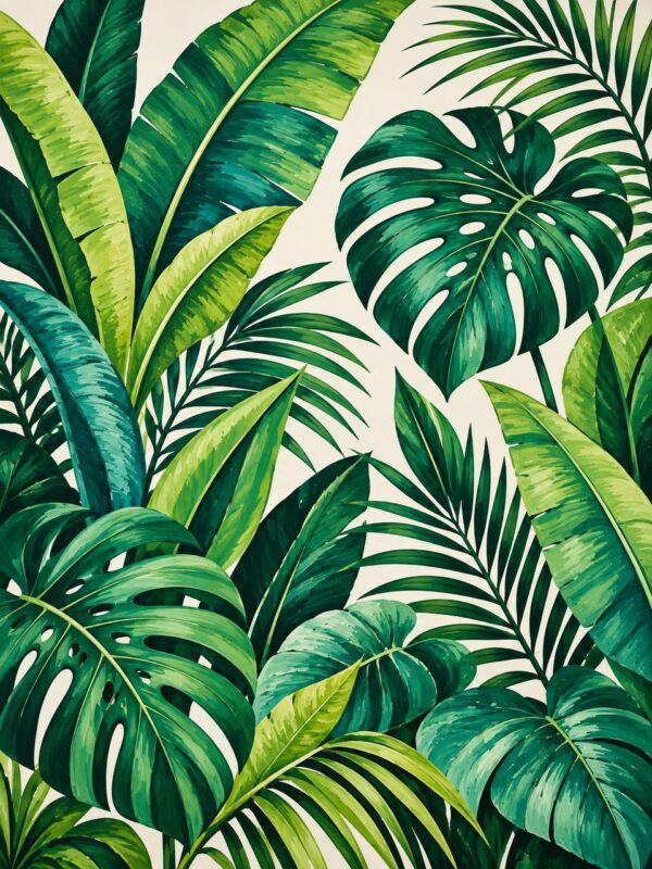 Lush tropical monstera jungle vertical wall mural