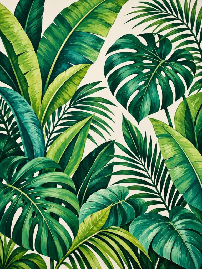Lush tropical monstera jungle vertical wall mural