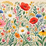 Wildflower meadow botanical illustration wall mural